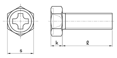 鉄(+)六角アプセット頭 小ねじの寸法図