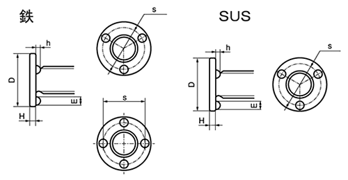 鉄 ウエルドボルト(溶接ボルト)の寸法図