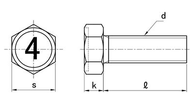 鉄 (4マーク) 六角アプセット頭 小ねじの寸法図