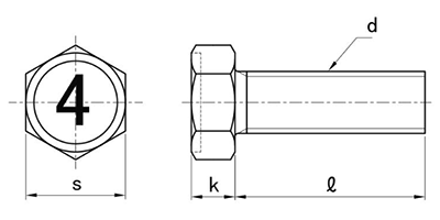 鉄 (4マーク) 小形六角アプセット頭 小ねじの寸法図