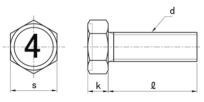 鉄 (4マーク) 小形六角アプセット頭 小ねじ (細目)の寸法図