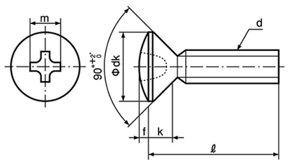 ステンレス(+)丸皿頭 小ねじ 小頭 (M4・D＝7)(全ねじ)の寸法図