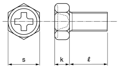 ステンレス(+)小形六角アプセット頭 小ねじ (全ねじ)の寸法図