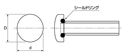 ステンレス SUSXM7 オーバルシールビス(NBRゴム)(頭部溝無し)の寸法図