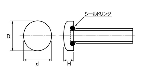 ステンレス SUSXM7 オーバルシールビス(フッ素ゴム)(頭部溝無し)の寸法図