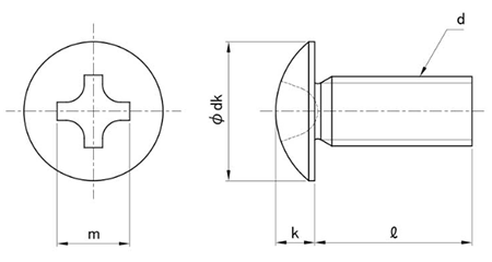 ステンレスSUS410 (+)トラス頭 小ねじ (全ねじ)(焼パシペート)の寸法図