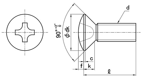 ステンレス SUS316L(A4)(+) 丸皿頭 小ねじ (全ねじ)の寸法図