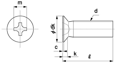 ステンレス SF-160(+)皿頭 小ねじ 小頭 (全ねじ) (耐食性/強磁性)の寸法図