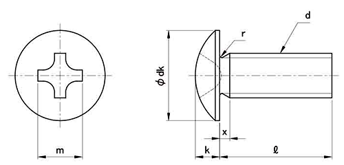 ステンレス SF-160(+)トラス頭 小ねじ 小頭 (全ねじ) (耐食性/強磁性)の寸法図