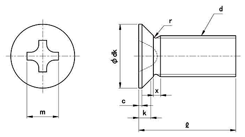 ステンレス SF-160(+)皿頭 小ねじ (その他小頭)(全ねじ) (耐食性/強磁性)の寸法図