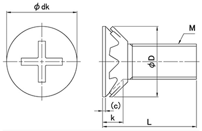 鉄(+) 皿頭セムス小ねじ FO＝2 (さら形歯座金 組込)の寸法図
