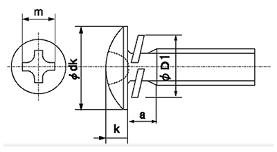 鉄(+)トラス頭セムス小ねじ P＝2 (バネ座組込)の寸法図