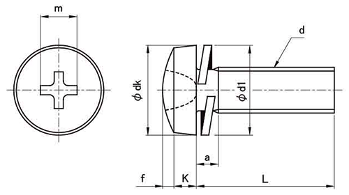鉄(+)バインド頭セムス小ねじ P＝2 (バネ座組込)の寸法図