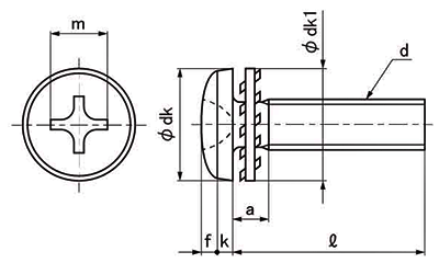 鉄(+)バインド頭セムス小ねじ LI＝2 (内歯座金 組込)の寸法図