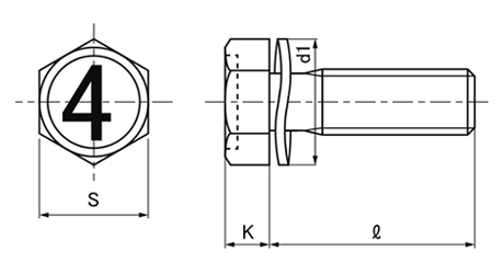 鉄 (4マーク)六角アプセット頭セムス小ねじ SP＝2 (ツーロック・バネ座組込)の寸法図