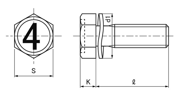 鉄 (4マーク)小形六角アプセット頭セムス小ねじ SP＝2 (ツーロック・バネ座組込)の寸法図