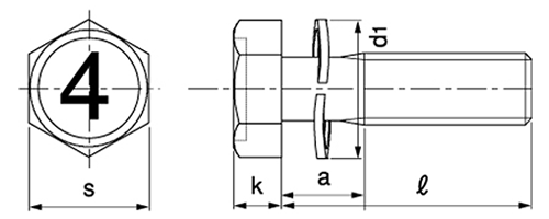 鉄 (4マーク)小形(細目)六角アプセット頭セムス小ねじ SP＝2 (ツーロック組込)の寸法図