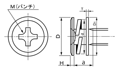 鉄 (+)スリムヘッド P＝4 (バネ座+JIS小形平座 組込)(極低頭タイプ)の寸法図