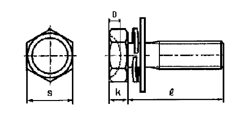 鉄 六角アプセット頭セムス小ねじ DR SPD＝3 (スパックばね座+平座 組込)(十字穴無し)の寸法図