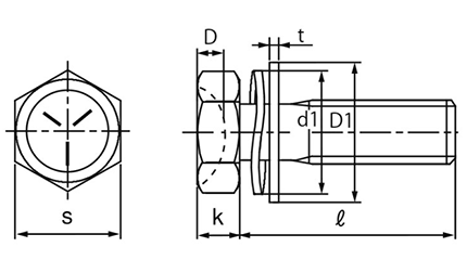 鋼 強度区分8T 六角アプセット頭セムス小ねじ DR SP＝3 (波形ばね座+平座 組込)(十字穴無し)の寸法図