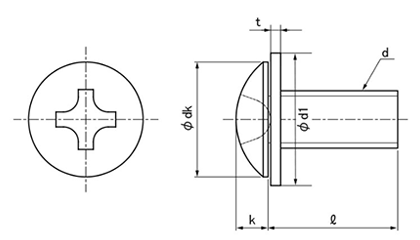 鉄(+)トラス頭セムス小ねじ P＝N(ナイロンJIS平座 組込)の寸法図