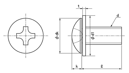 黄銅(+)トラス頭セムス小ねじ P＝N(ナイロンJIS平座 組込)の寸法図
