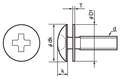 ステンレス(+)トラス頭セムス小ねじ P＝1 (JIS平座組込)の寸法図