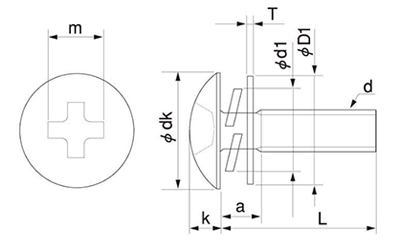 ステンレス(+)トラス頭セムス小ねじ P＝3 (バネ座+JIS平座 組込)の寸法図