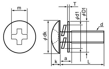 ステンレス(+)トラス頭セムス小ねじ P＝4 (バネ座+JIS小形平座 組込)の寸法図