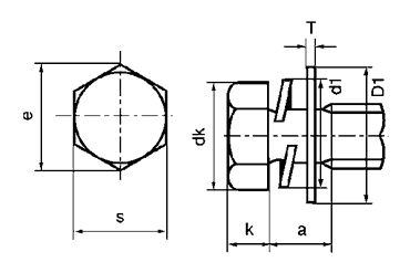 鉄 六角トリーマ頭セムス小ねじ P＝3 (バネ座+JIS平座 組込)の寸法図
