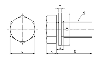 鉄 六角トリーマ頭セムス小ねじ PK＝1(JIS小形平座組込)の寸法図