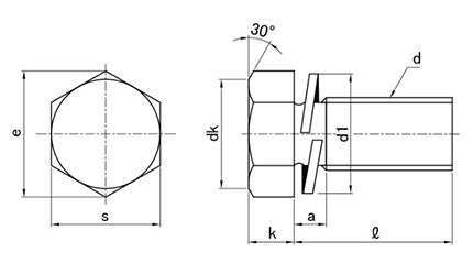 鉄 小形六角トリーマ頭セムス小ねじ P＝2 (バネ座組込)の寸法図