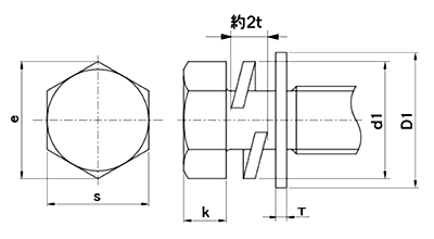 鋼 強度区分10.9 六角ボルト I＝3 (バネ座+ISO平座 組込)の寸法図