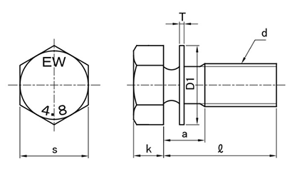 鉄 六角トリーマ頭セムス小ねじ P＝1 (JIS平座 組込)(永和製)の寸法図