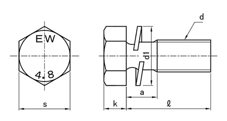 鉄 六角トリーマ頭セムス小ねじ P＝2 (バネ座組込)(永和製)の寸法図