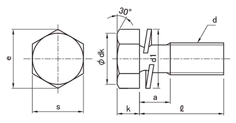 鉄 六角トリーマ頭セムス小ねじ P＝2 (バネ座組込) 金剛製の寸法図