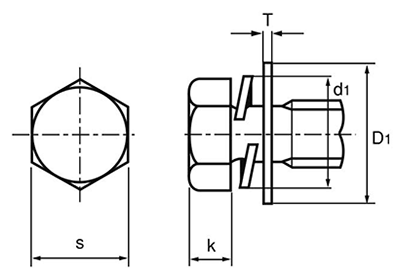 鉄(+) 六角トリーマ頭セムスP＝3(ピタック 極薄板用)(バネ座+JIS平座 組込)の寸法図