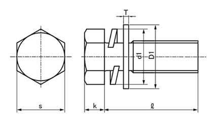 鉄(+) 六角トリーマ頭セムスI＝3(ピタック 極薄板用)(バネ座+ISO研磨平座 組込)の寸法図