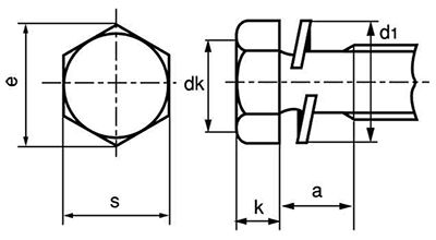 黄銅 六角トリーマ頭セムス小ねじ P＝2 (バネ座組込)の寸法図
