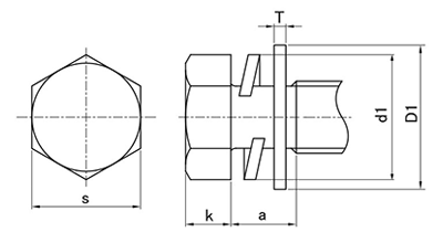 ステンレス 六角トリーマ頭セムス小ねじ P＝3 (バネ座+JIS平座 組込)の寸法図