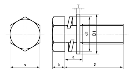 ステンレス 六角トリーマ頭セムス小ねじ I＝3 (バネ座 +ISO平座 組込)の寸法図