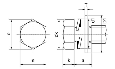 ステンレス 六角トリーマ頭セムス小ねじ P＝3 (バネ座+薄平座 組込)(M8-18x1.2t)の寸法図