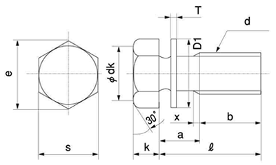 ステンレス 六角トリーマ頭セムス小ねじ P＝1(JIS平座組込)(光精工)の寸法図