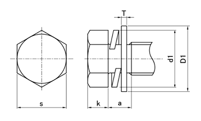 ステンレス 六角トリーマ頭セムス小ねじ P＝3 (薄板用)(バネ座+薄平座 組込)の寸法図