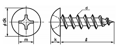 鉄(+)ブレジャー頭 タッピンねじ(1種 A形)の寸法図