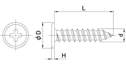 鉄(+)スリムヘッド 平頭タッピンねじ(1種A形)の寸法図