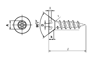 ステンレス TRXタンパープルーフ 皿頭 タッピンねじ(1種 A形)(ピン付き)の寸法図