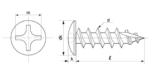 ステンレス SUS410 (+)トラス頭 タッピンねじ (4種AB形)(カット付き)の寸法図