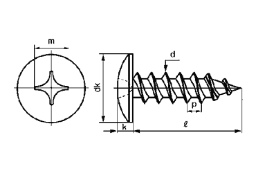 ステンレス SUS316L(A4)(+)トラス頭 タッピンねじ(1種 A形)の寸法図