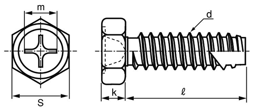 鉄(+)六角アプセット頭 タッピンねじ(2種溝付きB-1形)